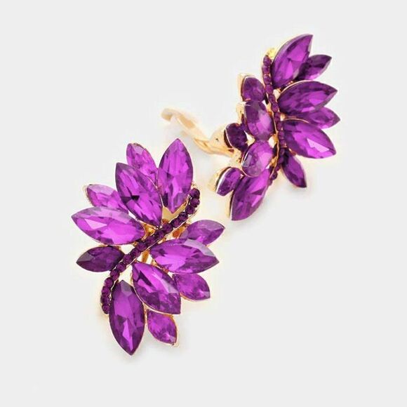 Swirl Purple Marquise Crystal Clip On Earrings NWT - Picture 4 of 6